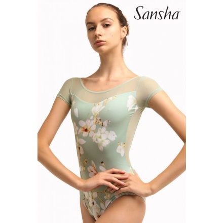 Sansha 50BA1155P/FB Ballet leotard with printed Julienne pattern, Japanese sleeves