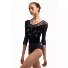 Sansha 50BA1158V-B Agate Tricou de balet de balet din flori de agat cu inserții de catifea, mâneci 3/4