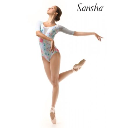 Sansha 50BA1171P-FB Keet Tricou de balet cu flori, cu inserție de tul, mâneci 3/4