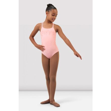 Bloch girls leotard with spaghetti strap, printed flowers, pink 6-7