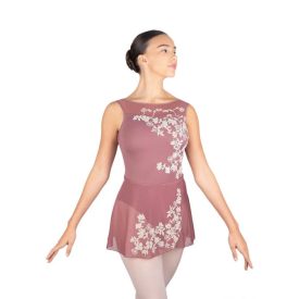   Fustă Leonie din dantelă, microfibră de culoare cafea cu dantelă bordeaux