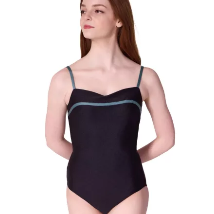 Capezio Cherish body de balet cu bretele subțiri, inserție din tul și bandă decorativă – Verde