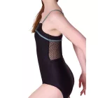 Capezio Cherish body de balet cu bretele subțiri, inserție din tul și bandă decorativă – Verde