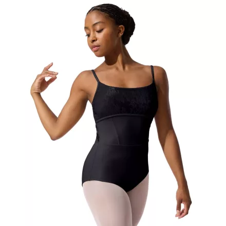 Capezio Elsa Leotard cu bretele subțiri, inserții din tulle și detalii decorative