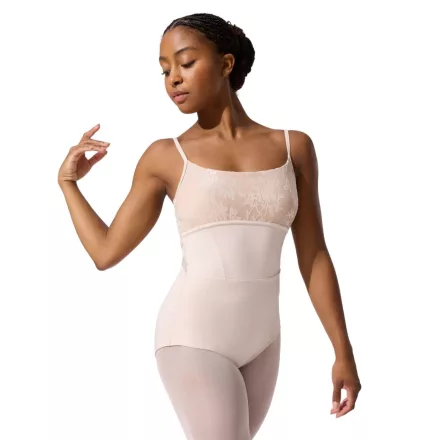 Capezio Elsa Leotard cu bretele subțiri, inserții din tulle și detalii decorative