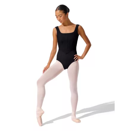 Capezio F12702W Cristobal – leotard fără mâneci, cu croială tip corset și inserții din tulle