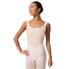 Capezio F12702W Cristobal – leotard fără mâneci, cu croială tip corset și inserții din tulle