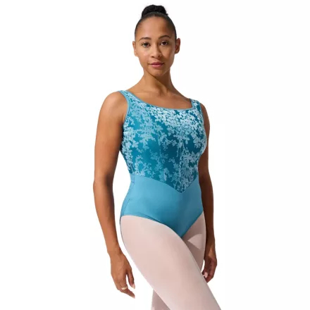 Capezio F12702W Cristobal – leotard fără mâneci, cu croială tip corset și inserții din tulle