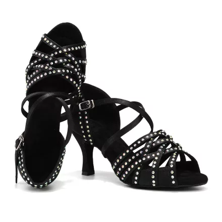 HROY L510 Pantofi de dans latino cu barete multiple și strasuri