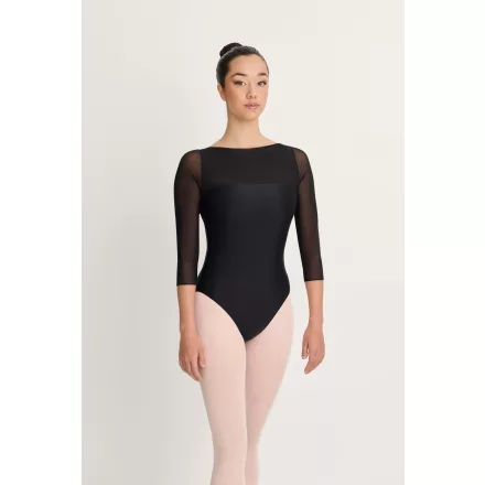 Intermezzo costum de balet cu decolteu tip bărcuță, mâneci 3/4 și inserție din tul, 31712
