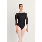Intermezzo boat neck ballet leotard with 3/4 sleeves and tulle insert, 31712