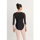 Intermezzo costum de balet cu decolteu tip bărcuță, mâneci 3/4 și inserție din tul, 31712