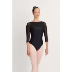 Intermezzo costum de balet cu decolteu tip bărcuță, mâneci 3/4 și inserție din tul, 31712