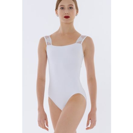 Wear Moi Amina leotard, with lace inserts, sleeveless