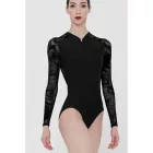 WM Felicite langärmliges Leotard mit samtigem Tüllrücken