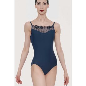   Wear Moi Jasmin spaghetti strap leotard with embroidered lace insert